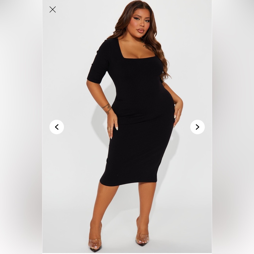 Black Ribbed Bodycon Midi Dress